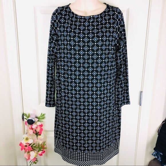 J.Jill Wearever black linear diamond dress small - Picture 1 of 8